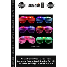Armoris Delux Serisi Gece Aksesuarı Kutlama Eşyası Işıklı Panjur Şeritli LED Parti Gözlüğü 6 Renk 6’lı Set