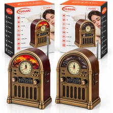Bezos Saatli Retro Şömine Radyo Hoparlör - Bluetooth USB Type-C BZS10