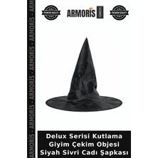 Armoris Delux Serisi Kutlama Giyim Çekim Objesi Siyah Sivri Cadı Şapkası