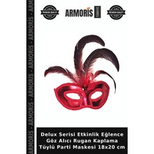 Armoris Delux Serisi Etkinlik Eğlence Göz Alıcı Rugan Kaplama Tüylü Parti Maskesi 18X20 cm
