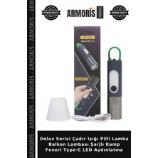 Armoris Delux Serisi Çadır Işığı Pilli Lamba Balkon Lambası Şarjlı Kamp Feneri Type-C LED Aydınlatma