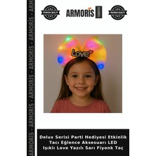 Armoris Delux Serisi Parti Hediyesi Etkinlik Tacı Eğlence Aksesuarı LED Işıklı Love Yazılı Sarı Fiyonk Taç