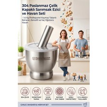 Creatividad Solutions Sarımsak Ezici ve Havan Seti - Kapaklı  1.6 kg Profesyonel Kaymaz Tabanlı Baharat, Zencefil ve Il Aç Öğütücü Havan 304 Paslanmaz Çelik  721519