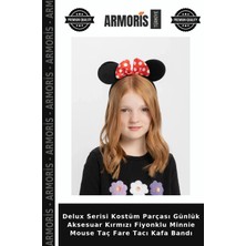 Armoris Delux Serisi Kostüm Parçası Günlük Aksesuar Kırmızı Fiyonklu Minnie Mouse Taç Fare Tacı Kafa Bandı
