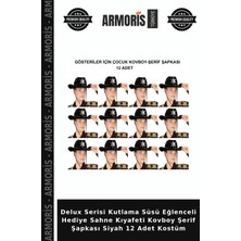 Armoris Delux Serisi Kutlama Süsü Eğlenceli Hediye Sahne Kıyafeti Kovboy Şerif Şapkası Siyah 12 Adet Kostüm
