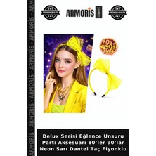 Armoris Delux Serisi Eğlence Unsuru Parti Aksesuarı 80’ler 90’lar Neon Sarı Dantel Taç Fiyonklu