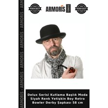 Armoris Delux Serisi Kutlama Başlık Moda Siyah Renk Yetişkin Boy Retro Bowler Derby Şapkası 58 cm