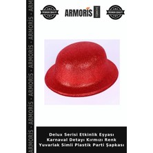 Armoris Delux Serisi Etkinlik Eşyası Karnaval Detayı Kırmızı Renk Yuvarlak Simli Plastik Parti Şapkası