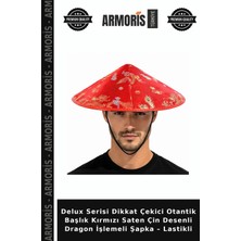 Armoris Delux Serisi Dikkat Çekici Otantik Başlık Kırmızı Saten Çin Desenli Dragon Işlemeli Şapka – Lastikli