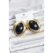 Bezos Pirinç Siyah Badem Model Vintage Gold Kadın Küpe BZS10