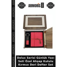 Armoris Delux Serisi Günlük Yazı Seti Özel Ahşap Kutulu Kırmızı Deri Defter Set