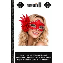 Armoris Delux Serisi Eğlence Ürünü Aksesuar Çeşitleri Göz Alıcı Kırmızı Tüylü Venedik Lüks Balo Maskesi
