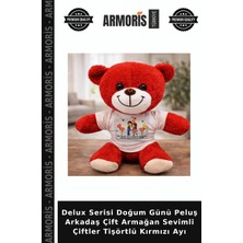 Armoris Delux Serisi Doğum Günü Peluş Arkadaş Çift Armağan Sevimli Çiftler Tişörtlü Kırmızı Ayı
