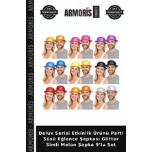 Armoris Delux Serisi Etkinlik Ürünü Parti Süsü Eğlence Şapkası Glitter Simli Melon Şapka 9’lu Set