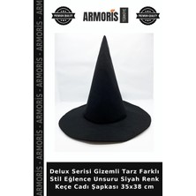 Armoris Delux Serisi Gizemli Tarz Farklı Stil Eğlence Unsuru Siyah Renk Keçe Cadı Şapkası 35X38 cm