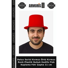 Armoris Delux Serisi Kırmızı Örtü Kırmızı Renk Plastik Nubuk Kadife Flok Kaplama Fötr Şapka 11 cm
