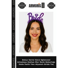 Armoris Delux Serisi Gece Eğlencesi Arkadaşa Hediye Mor Renk Bekarlığa Veda Italik Yazı Alyanslı Bride Taç