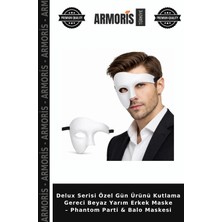 Armoris Delux Serisi Özel Gün Ürünü Kutlama Gereci Beyaz Yarım Erkek Maske – Phantom Parti & Balo Maskesi