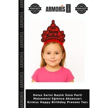 Armoris Delux Serisi Başlık Süsü Parti Malzemesi Eğlence Aksesuarı Kırmızı Happy Birthday Prenses Tacı