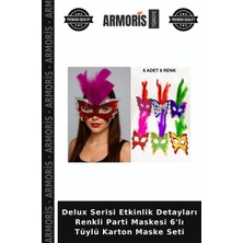 Armoris Delux Serisi Etkinlik Detayları Renkli Parti Maskesi 6'lı Tüylü Karton Maske Seti
