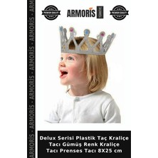 Armoris Delux Serisi Plastik Taç Kraliçe Tacı Gümüş Renk Kraliçe Tacı Prenses Tacı 8X25 cm