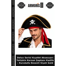 Armoris Delux Serisi Kıyafet Aksesuarı Yetişkin Korsan Şapkası Kadife – Kurukafa Desenli Siyah Gold