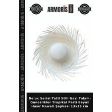 Armoris Delux Serisi Tatil Stili Gezi Takımı Guneslikler Tropikal Parti Beyaz Hasır Hawaii Şapkası 13X36 cm