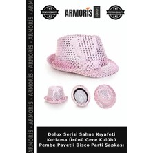 Armoris Delux Serisi Sahne Kıyafeti Kutlama Ürünü Gece Kulübü Pembe Payetli Disco Parti Şapkası