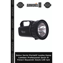 Armoris Delux Serisi Portatif Lamba Kamp Lambası Profesyonel Şarjlı El Feneri Dayanıklı Güçlü LED Işık