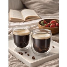 Happy Trend Çift Katmanlı Cam Bardak Seti 2'li 250 ml | Borosilikat Double Wall Isı Yalıtımlı Şeffaf Kahve Bardağı | Americano, Latte, Cappuccino ve Soğuk Içecek Için