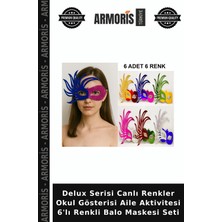 Armoris Delux Serisi Canlı Renkler Okul Gösterisi Aile Aktivitesi 6'lı Renkli Balo Maskesi Seti