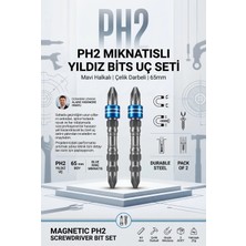 Creatividad Solutions 2 Li Ph2 65MM Çift Taraflı Amortisörlü Manyetik Yıldız Bits Tornavida Vidalama Ucu Seti S2 Çelik 723553