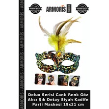 Armoris Delux Serisi Canlı Renk Göz Alıcı Şık Detay Siyah Kadife Parti Maskesi 19X21 cm