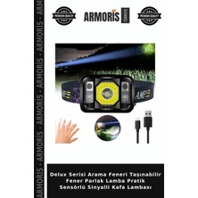 Armoris Delux Serisi Arama Feneri Taşınabilir Fener Parlak Lamba Pratik Sensörlü Sinyalli Kafa Lambası