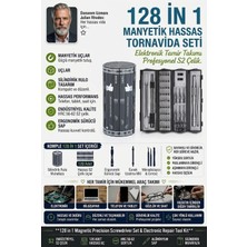 Creatividad Solutions 128 In 1 Manyetik Hassas Tornavida Seti Elektronik Tamir Takımı Profesyonel S2 Çelik Silindirik Roll-Up Kutulu 723592