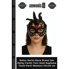 Armoris Delux Serisi Gece Ürünü Şık Detay Farklı Tarz Süet Kaplama Tüylü Parti Maskesi 24X18 cm