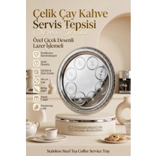 Creatividad Solutions Yuvarlak Sunum Tepsisi 44 cm - Paslanmaz Çelik Desenli Lazer Işlemeli Çay Kahve Servis Tepsisi - Dayanıklı Parlak Çelik Tepsi 723320