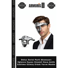 Armoris Delux Serisi Parti Aksesuarı Eğlence Eşyası Gizemli Hava Antik Eskitme Gümüş Erkek Yarım Maske