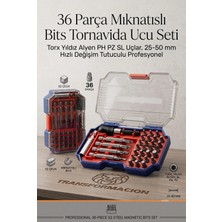 Creatividad Solutions 36 Parça Profesyonel Bits Tornavida Ucu Seti - S2 Cr-V Çelik Tornavida Uçları, Hızlı Değiştirme Aparatı ve Lokma Tutucu Dahil Kompakt Plastik Kutulu Bits Seti 723379
