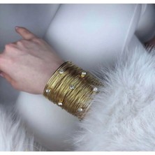 Goldensisters Jewelry Taşlı Tel Çelik Gold Kelepçe