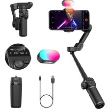 Happy Trend Smart X2 Akıllı Telefon Gimbal Sabitleyici, 360° Döndürme, OLED Ekran, Dahili 20 cm Uzatma Çubuğu Selfie Çubuğu, Ayarlanabilir 7 Renkli Rgb Dolgu Işığı, Gece Video Çekimleri Için Ideal, X2 Kıt