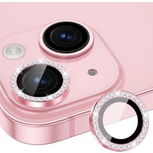 Happy Trend Iphone 15/15 Plus Ile Uyumlu Yüksek Kalite Parlak Elmas Desenli Taşlı Pembe Özel Tasarım Kamera Lens Koruyucu Idb-91