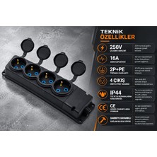 Happy Trend Kauçuk Priz, 250V, 16A, 2p+Pe, Topraklı Dişi Fiş, Ce Sertifikalı, Yüksek Kalite, Darbeye Dayanıklı, Endüstriyel Elektrik Prizi, Şantiye, Atölye ve Dış Mekan Kullanımına Uygun (Dörtlü)