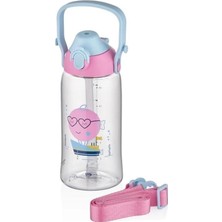 Happy Trend 500 ml Pipetli Isırılamaz Desenli Çocuk Su Matarası - Tritan Suluk (Pembe)