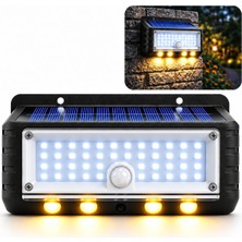 Happy Trend Solar Hareket Sensörlü LED Duvar Lambası 3W 44 Smd Beyaz + 4 Gün Işığı Led, 300 Lümen, IP65 Su Geçirmez, 3 Modlu Güneş Enerjili Aplik, Balkon ve Bahçe Aydınlatması