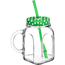 Happy Trend Metal Kapaklı Pipetli Kulplu Bardak 450 cc 80388