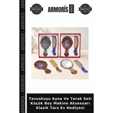 Armoris Tavuskuşu Ayna ve Tarak Seti Küçük Boy Makine Aksesuarı Klasik Tarz Ev Hediyesi