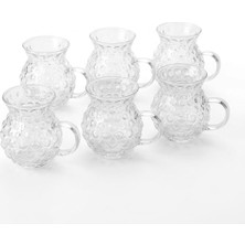 Happy Trend 6'lı Kulplu Borosilikat Cam Çay Bardağı Seti, Ince Şeffaf ve Tabaksız, Keyf-I Ala, Kısa, Desenli, Çizgili ve Burgu Çizgili Model Seçenekleri (Desenli)