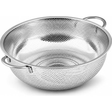 Happy Trend Paslanmaz Çelik Küçük Mutfak Süzgeci, Çift Kulplu Metal Pirinç Yıkama Kabı, Isıya Dayanıklı Delikli Meyve ve Sebze Süzme Kasesi (25 Cm)