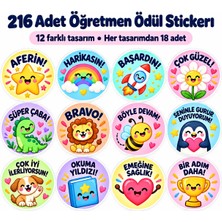 Kidzay 216 Adet Öğretmen Ödül Stickerı – 12 Tasarım Aferin Motivasyon ve Başarı Etiketi
